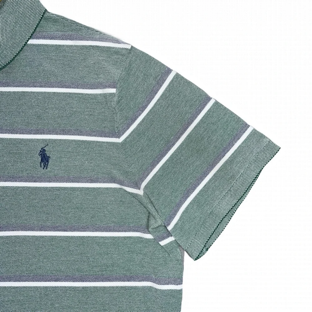 Polo Ralph Lauren Shirt‎ Mens Medium M Classic Fit Green Striped Pique Pony Logo